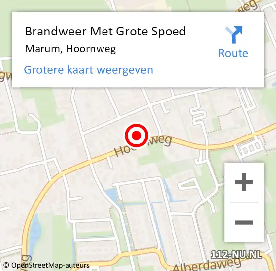 Locatie op kaart van de 112 melding: Brandweer Met Grote Spoed Naar Marum, Hoornweg op 30 december 2017 00:56