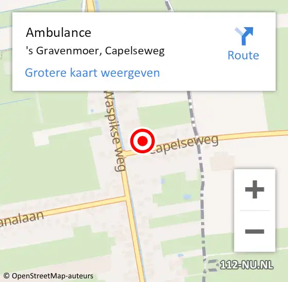 Locatie op kaart van de 112 melding: Ambulance 's Gravenmoer, Capelseweg op 11 februari 2014 12:57