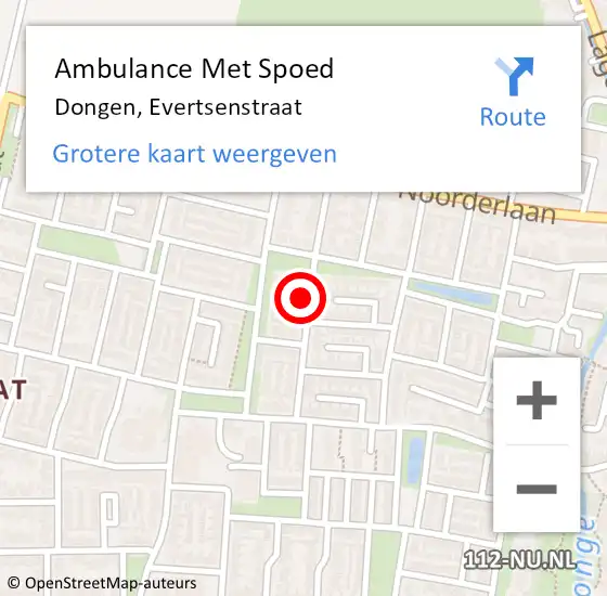 Locatie op kaart van de 112 melding: Ambulance Met Spoed Naar Dongen, Evertsenstraat op 30 december 2017 01:28