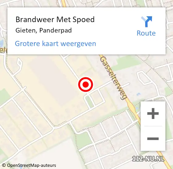 Locatie op kaart van de 112 melding: Brandweer Met Spoed Naar Gieten, Panderpad op 11 februari 2014 13:04