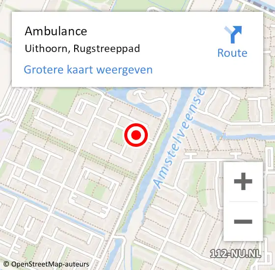 Locatie op kaart van de 112 melding: Ambulance Uithoorn, Rugstreeppad op 30 december 2017 03:59