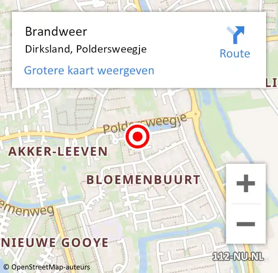 Locatie op kaart van de 112 melding: Brandweer Dirksland, Poldersweegje op 30 december 2017 04:09