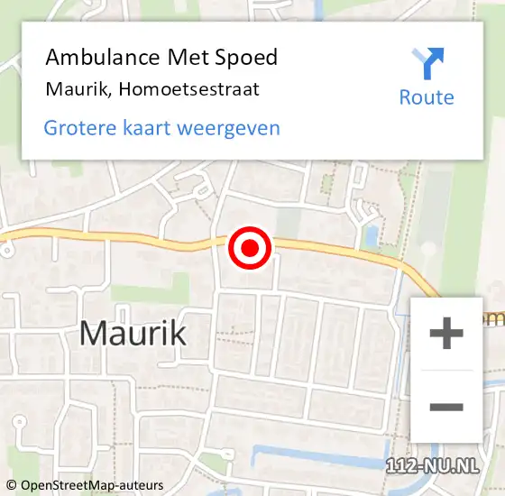 Locatie op kaart van de 112 melding: Ambulance Met Spoed Naar Maurik, Homoetsestraat op 30 december 2017 04:13