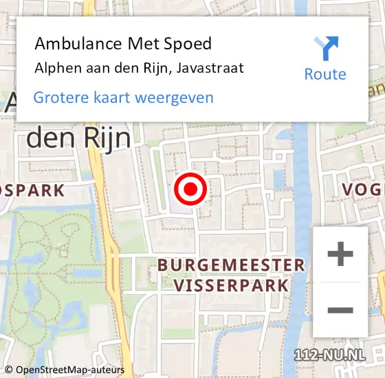 Locatie op kaart van de 112 melding: Ambulance Met Spoed Naar Alphen aan den Rijn, Javastraat op 30 december 2017 05:08