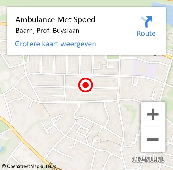 Locatie op kaart van de 112 melding: Ambulance Met Spoed Naar Baarn, Prof. Buyslaan op 30 december 2017 05:35