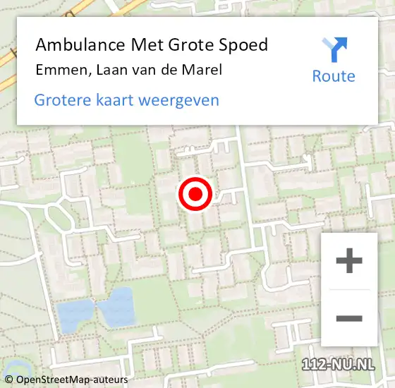 Locatie op kaart van de 112 melding: Ambulance Met Grote Spoed Naar Emmen, Laan van de Marel op 30 december 2017 08:13