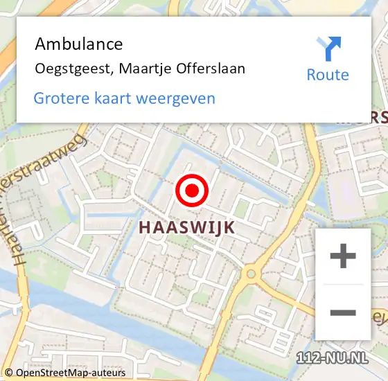 Locatie op kaart van de 112 melding: Ambulance Oegstgeest, Maartje Offerslaan op 30 december 2017 08:58