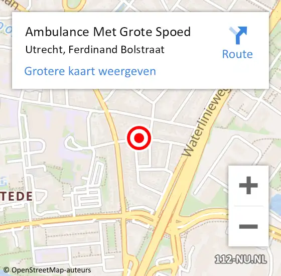 Locatie op kaart van de 112 melding: Ambulance Met Grote Spoed Naar Utrecht, Ferdinand Bolstraat op 30 december 2017 09:59