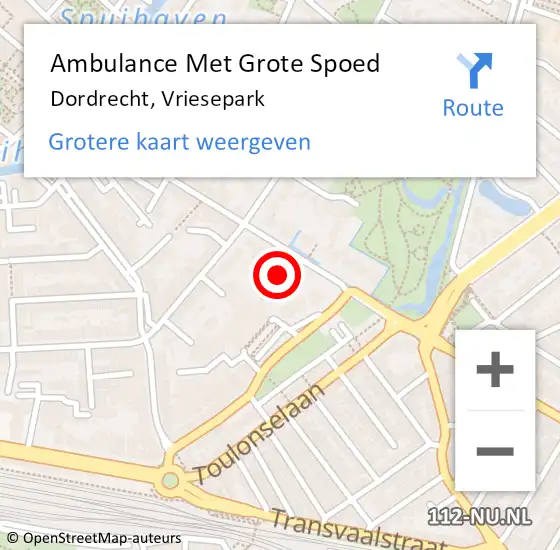 Locatie op kaart van de 112 melding: Ambulance Met Grote Spoed Naar Dordrecht, Vriesepark op 30 december 2017 10:06