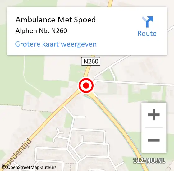 Locatie op kaart van de 112 melding: Ambulance Met Spoed Naar Alphen Nb, N260 op 30 december 2017 11:50