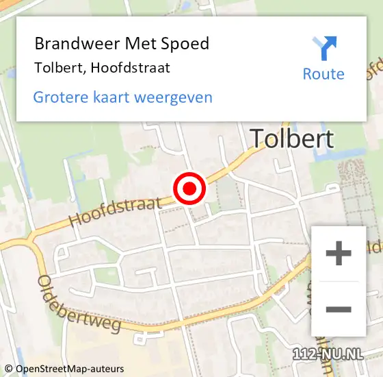 Locatie op kaart van de 112 melding: Brandweer Met Spoed Naar Tolbert, Hoofdstraat op 30 december 2017 16:00