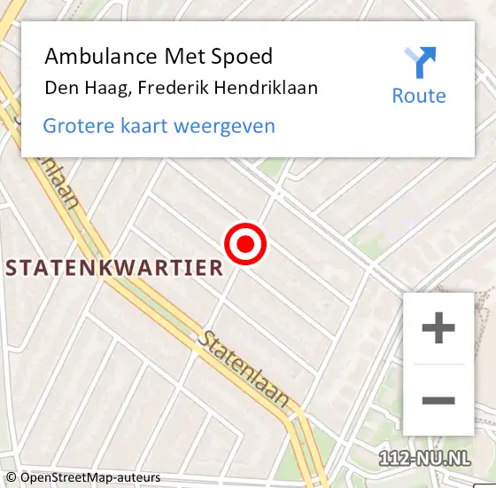 Locatie op kaart van de 112 melding: Ambulance Met Spoed Naar Den Haag, Frederik Hendriklaan op 30 december 2017 16:52