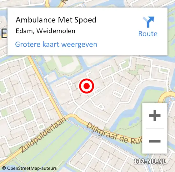 Locatie op kaart van de 112 melding: Ambulance Met Spoed Naar Edam, Weidemolen op 30 december 2017 18:14