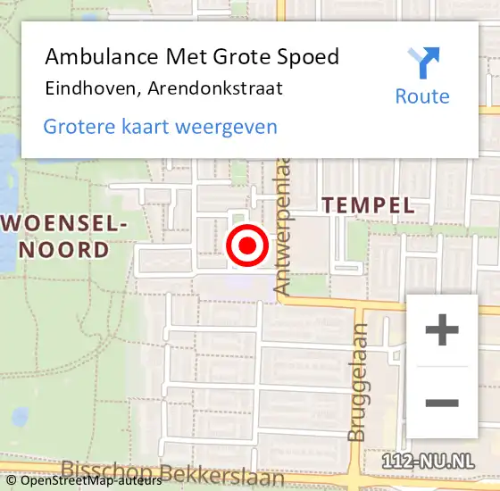 Locatie op kaart van de 112 melding: Ambulance Met Grote Spoed Naar Eindhoven, Arendonkstraat op 30 december 2017 18:39