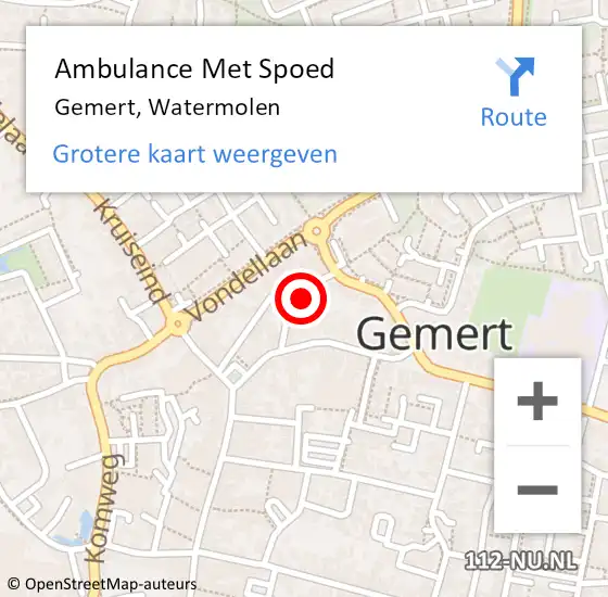 Locatie op kaart van de 112 melding: Ambulance Met Spoed Naar Gemert, Watermolen op 30 december 2017 19:27