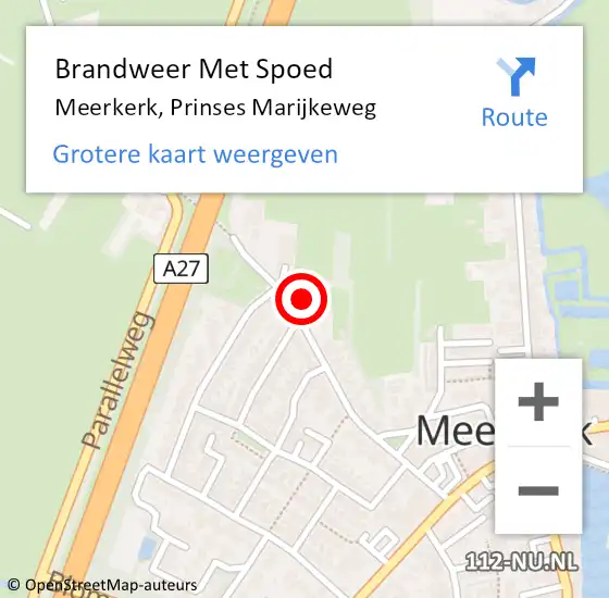 Locatie op kaart van de 112 melding: Brandweer Met Spoed Naar Meerkerk, Prinses Marijkeweg op 30 december 2017 20:29