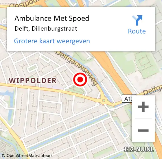 Locatie op kaart van de 112 melding: Ambulance Met Spoed Naar Delft, Dillenburgstraat op 31 december 2017 00:26