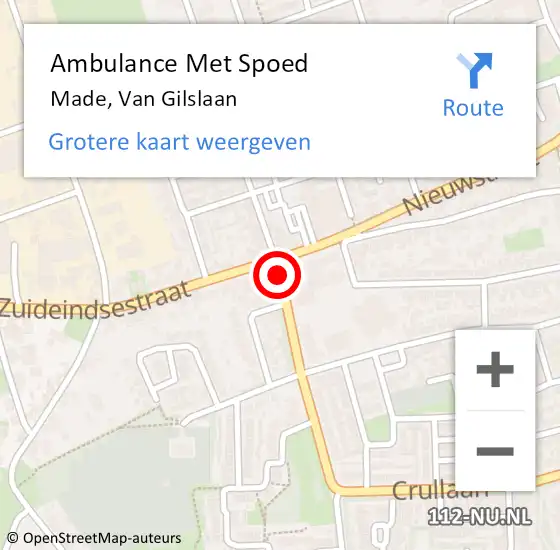 Locatie op kaart van de 112 melding: Ambulance Met Spoed Naar Made, Van Gilslaan op 31 december 2017 02:46