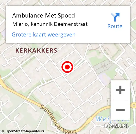 Locatie op kaart van de 112 melding: Ambulance Met Spoed Naar Mierlo, Kanunnik Daemenstraat op 31 december 2017 03:23