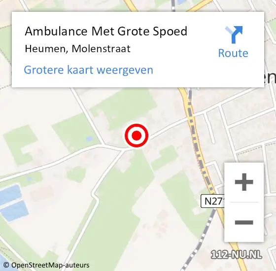 Locatie op kaart van de 112 melding: Ambulance Met Grote Spoed Naar Heumen, Molenstraat op 31 december 2017 08:57