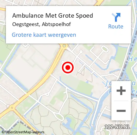 Locatie op kaart van de 112 melding: Ambulance Met Grote Spoed Naar Oegstgeest, Abtspoelhof op 31 december 2017 10:21