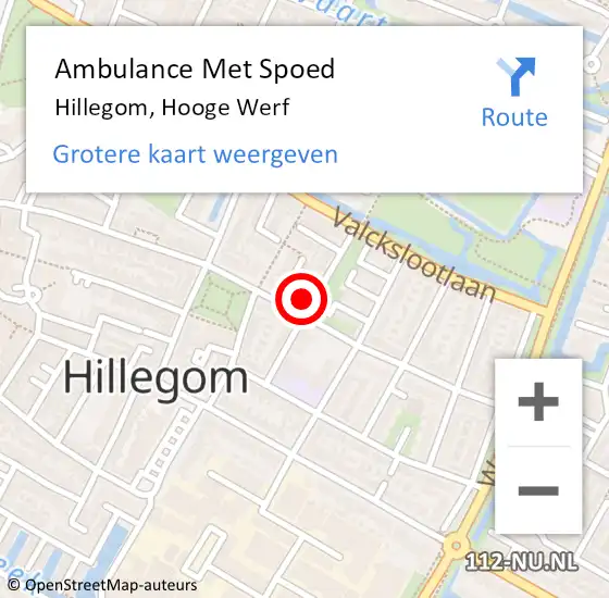 Locatie op kaart van de 112 melding: Ambulance Met Spoed Naar Hillegom, Hooge Werf op 31 december 2017 12:07