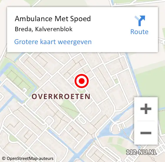 Locatie op kaart van de 112 melding: Ambulance Met Spoed Naar Breda, Kalverenblok op 31 december 2017 12:21