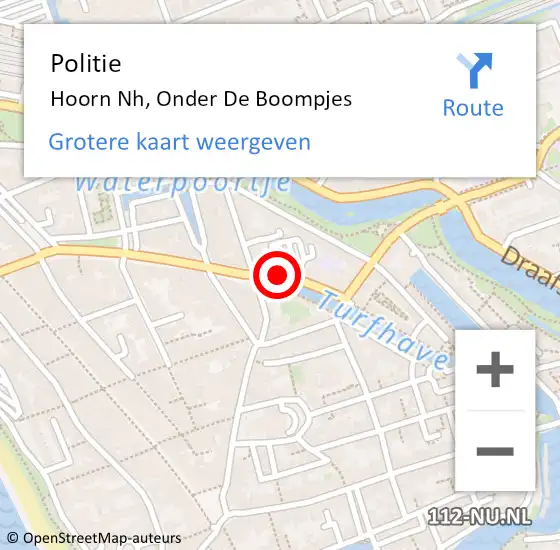 Locatie op kaart van de 112 melding: Politie Hoorn Nh, Onder De Boompjes op 31 december 2017 12:28