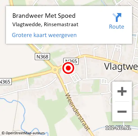 Locatie op kaart van de 112 melding: Brandweer Met Spoed Naar Vlagtwedde, Rinsemastraat op 31 december 2017 13:16