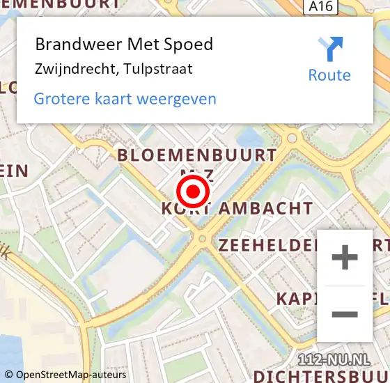 Locatie op kaart van de 112 melding: Brandweer Met Spoed Naar Zwijndrecht, Tulpstraat op 31 december 2017 15:12