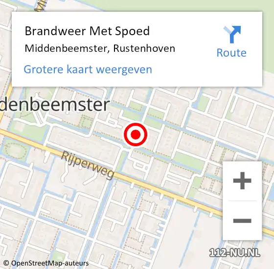 Locatie op kaart van de 112 melding: Brandweer Met Spoed Naar Middenbeemster, Rustenhoven op 31 december 2017 15:59