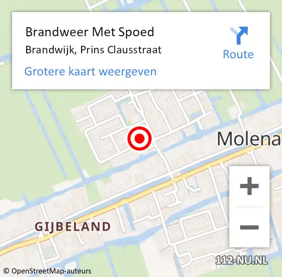 Locatie op kaart van de 112 melding: Brandweer Met Spoed Naar Brandwijk, Prins Clausstraat op 31 december 2017 16:29