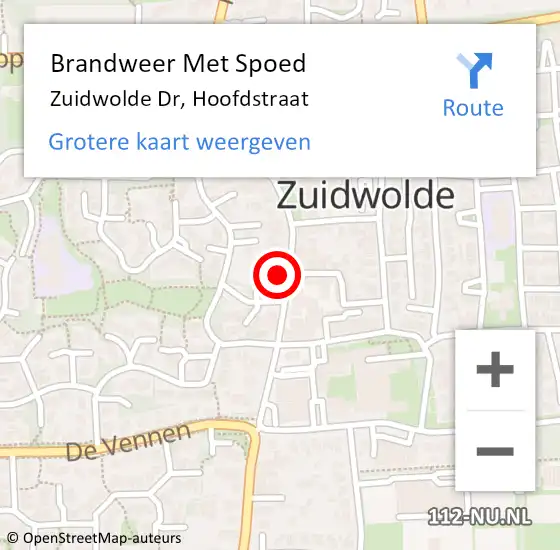 Locatie op kaart van de 112 melding: Brandweer Met Spoed Naar Zuidwolde Dr, Hoofdstraat op 31 december 2017 17:37