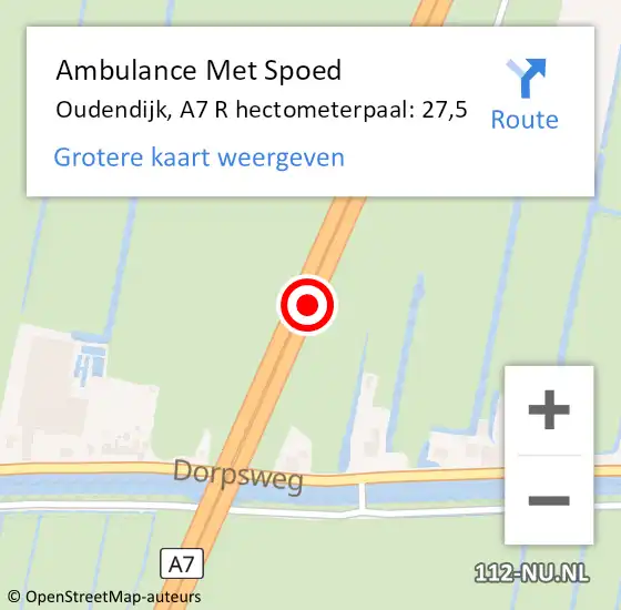 Locatie op kaart van de 112 melding: Ambulance Met Spoed Naar Oudendijk, A7 L hectometerpaal: 26,3 op 31 december 2017 17:55