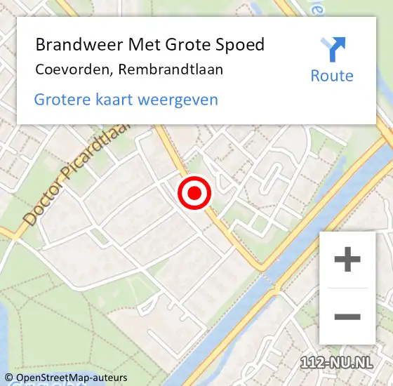 Locatie op kaart van de 112 melding: Brandweer Met Grote Spoed Naar Coevorden, Rembrandtlaan op 31 december 2017 18:38