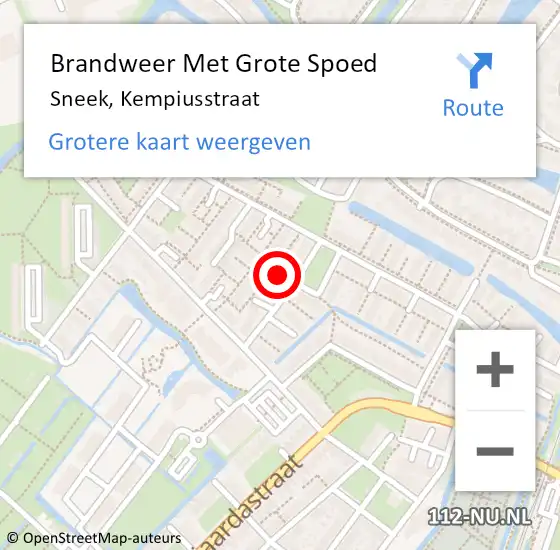 Locatie op kaart van de 112 melding: Brandweer Met Grote Spoed Naar Sneek, Kempiusstraat op 31 december 2017 19:05