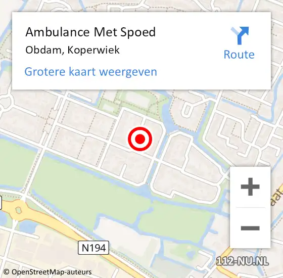 Locatie op kaart van de 112 melding: Ambulance Met Spoed Naar Obdam, Koperwiek op 31 december 2017 19:49