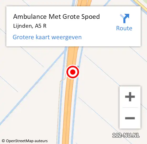 Locatie op kaart van de 112 melding: Ambulance Met Grote Spoed Naar Lijnden, A5 R op 31 december 2017 21:48