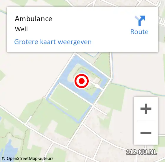 Locatie op kaart van de 112 melding: Ambulance Well op 31 december 2017 22:26