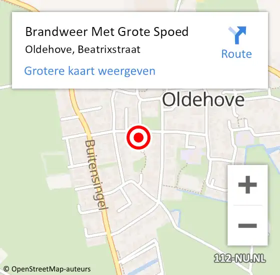 Locatie op kaart van de 112 melding: Brandweer Met Grote Spoed Naar Oldehove, Beatrixstraat op 31 december 2017 22:59