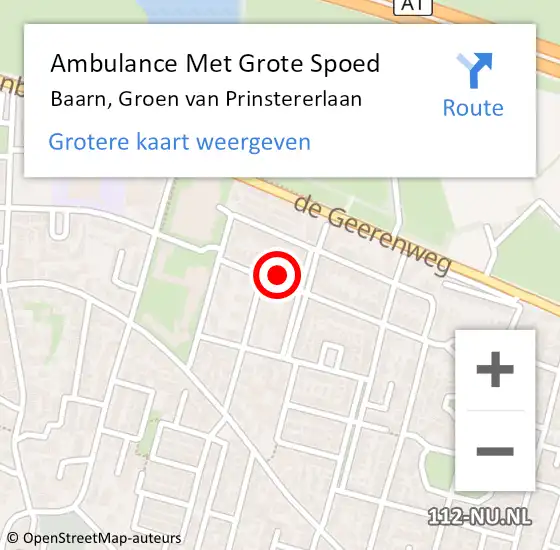 Locatie op kaart van de 112 melding: Ambulance Met Grote Spoed Naar Baarn, Groen van Prinstererlaan op 31 december 2017 23:13