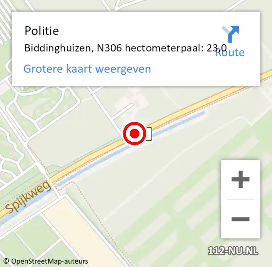 Locatie op kaart van de 112 melding: Politie Biddinghuizen, N306 hectometerpaal: 23,0 op 31 december 2017 23:35