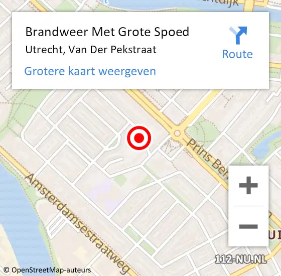 Locatie op kaart van de 112 melding: Brandweer Met Grote Spoed Naar Utrecht, Van Der Pekstraat op 1 januari 2018 00:04