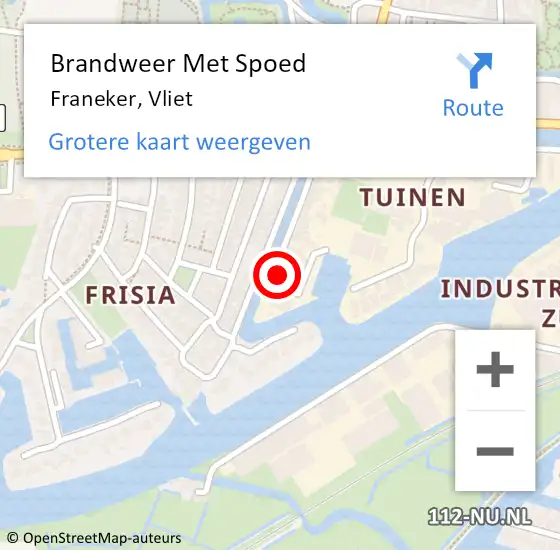 Locatie op kaart van de 112 melding: Brandweer Met Spoed Naar Franeker, Vliet op 1 januari 2018 00:06