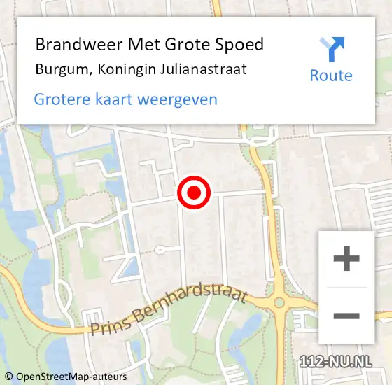 Locatie op kaart van de 112 melding: Brandweer Met Grote Spoed Naar Burgum, Koningin Julianastraat op 1 januari 2018 00:20