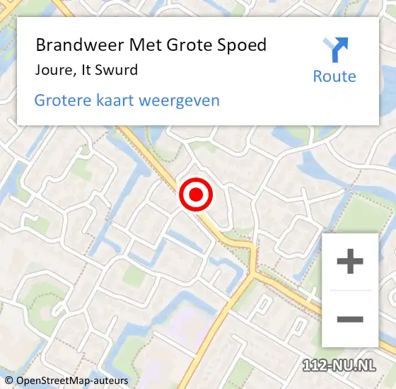 Locatie op kaart van de 112 melding: Brandweer Met Grote Spoed Naar Joure, It Swurd op 1 januari 2018 00:21