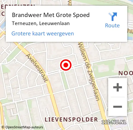 Locatie op kaart van de 112 melding: Brandweer Met Grote Spoed Naar Terneuzen, Leeuwenlaan op 1 januari 2018 00:39