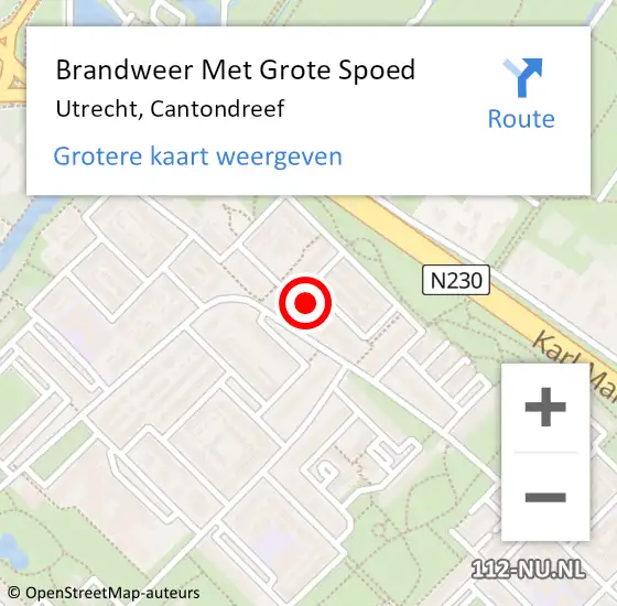 Locatie op kaart van de 112 melding: Brandweer Met Grote Spoed Naar Utrecht, Cantondreef op 1 januari 2018 00:45