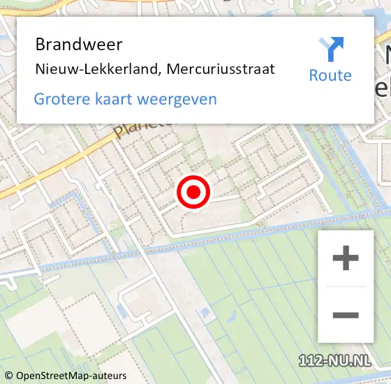 Locatie op kaart van de 112 melding: Brandweer Nieuw-Lekkerland, Mercuriusstraat op 1 januari 2018 00:45