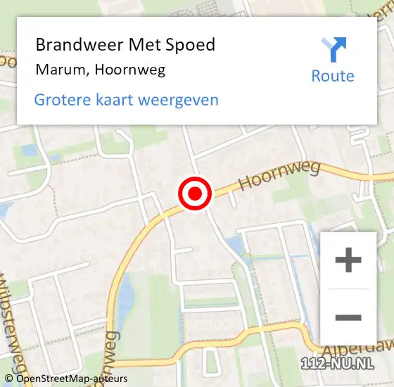 Locatie op kaart van de 112 melding: Brandweer Met Spoed Naar Marum, Hoornweg op 1 januari 2018 00:56